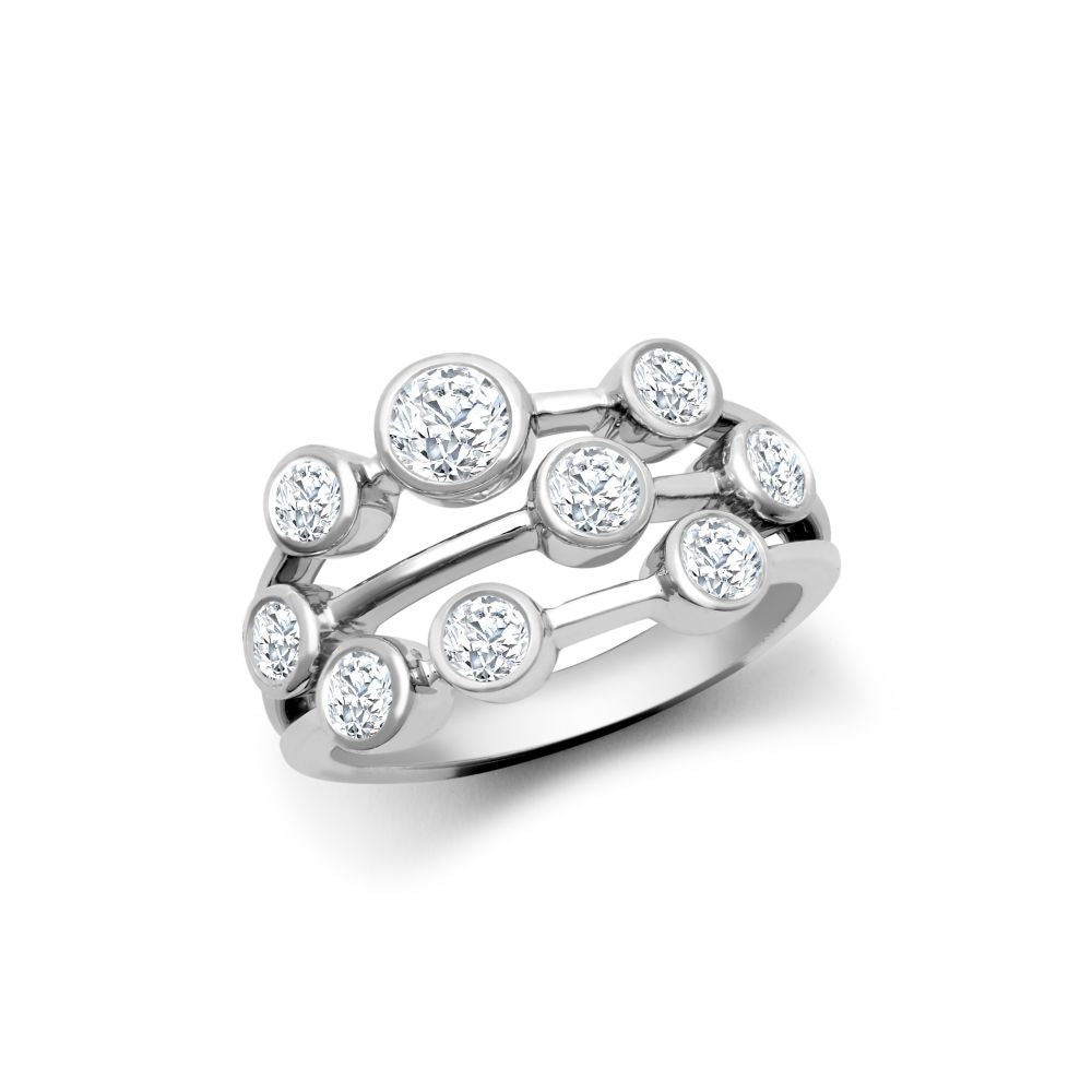 18ct White Gold 1ct Diamond Bubble Ring 3 Rows