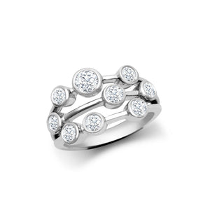 18ct White Gold 1ct Diamond Bubble Ring 3 Rows