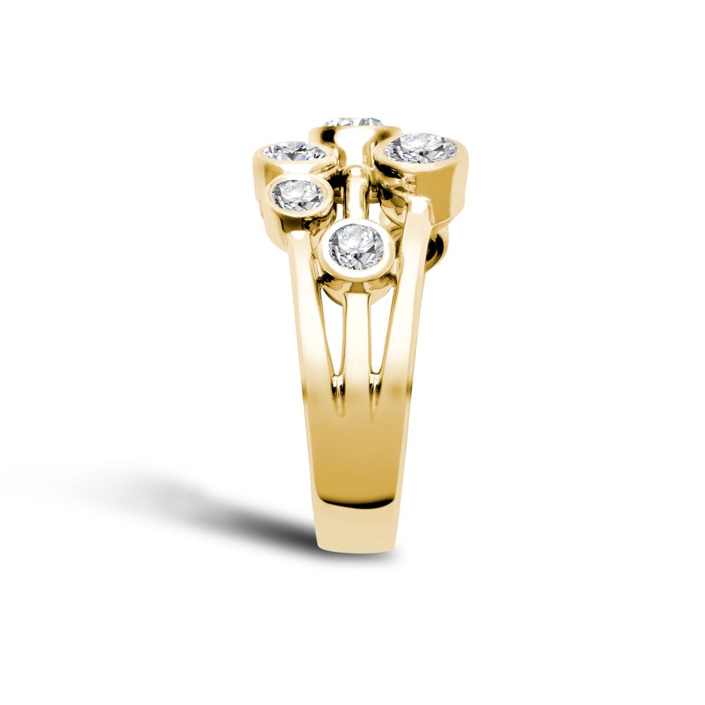 18ct Yellow Gold 1.00cts Diamond 3 Row Bubble Ring