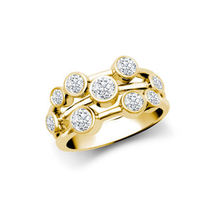 18ct Yellow Gold 1.00cts Diamond 3 Row Bubble Ring
