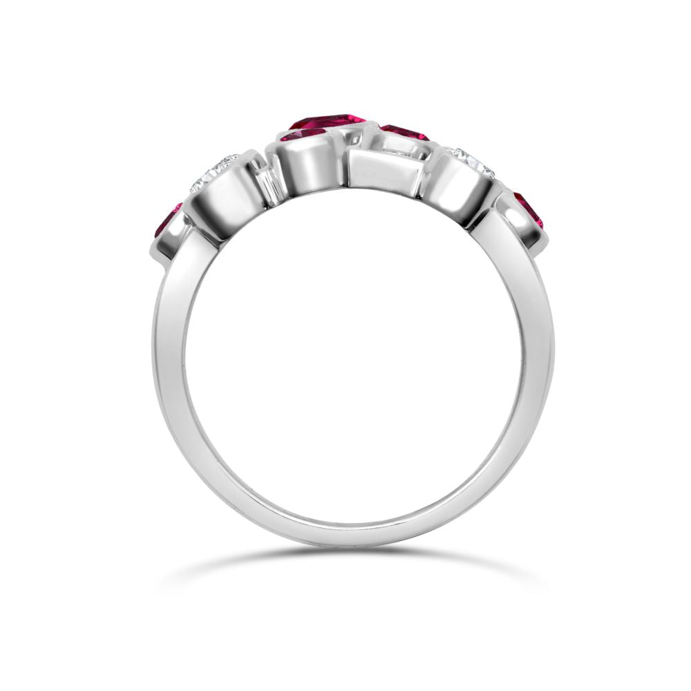 18ct White Gold 0.35ct Diamond 0.89ct Ruby 3 Row Bubble Ring