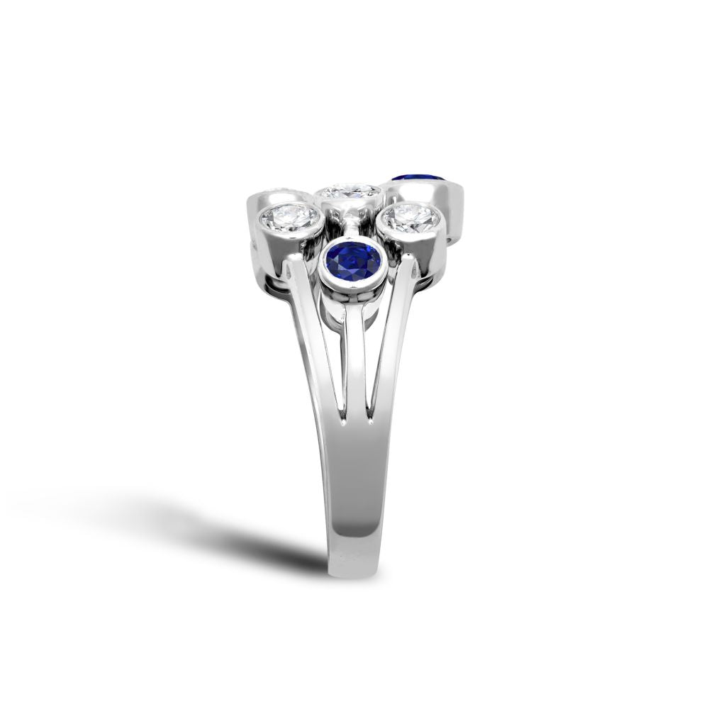 18ct White Gold 0.35ct Diamond 0.89ct Sapphire 3 Row Bubble Ring