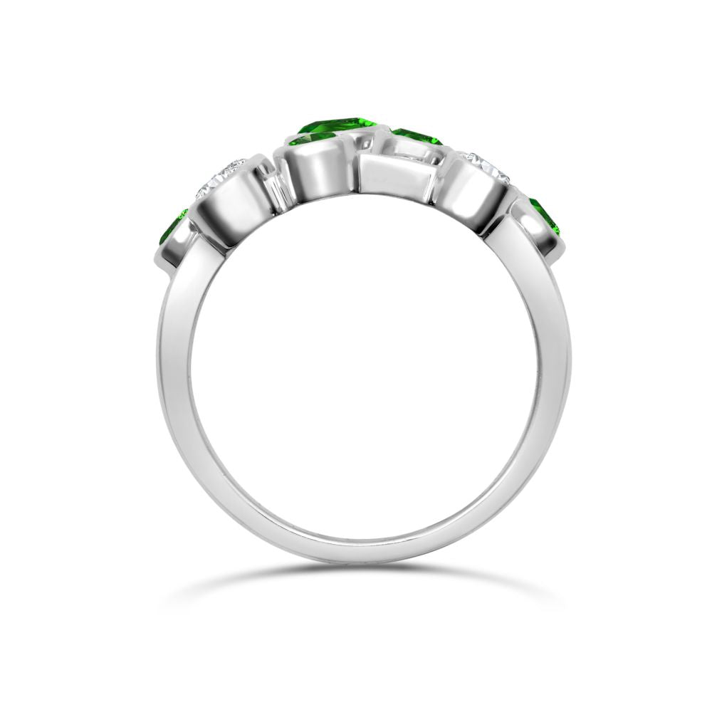 18ct White Gold 0.37ct Diamond 0.71ct Emerald 3 Row Bubble Ring