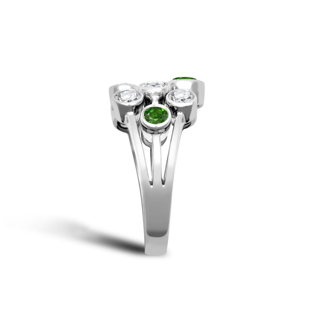 18ct White Gold 0.37ct Diamond 0.71ct Emerald 3 Row Bubble Ring