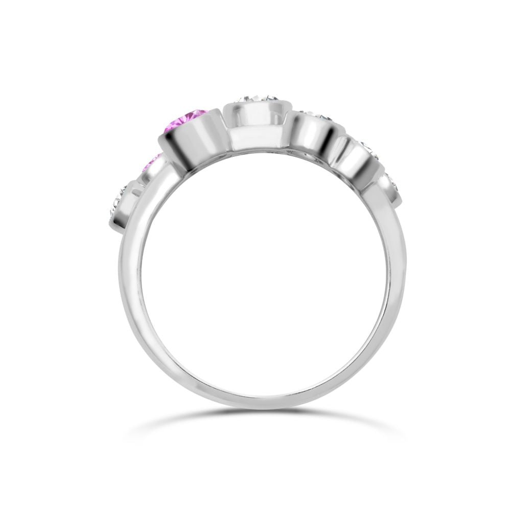  Anello a bolle in oro bianco 18 carati con diamanti da 0,37 carati e zaffiri rosa da 0,45 carati a 3 file