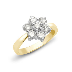 18ct Yellow/White 1.25ct Diamond 7 Stone Cluster Ring