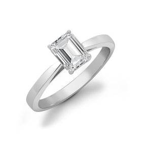 18ct White Gold 50pts Emerald Cut Solitaire Diamond Ring Engagement