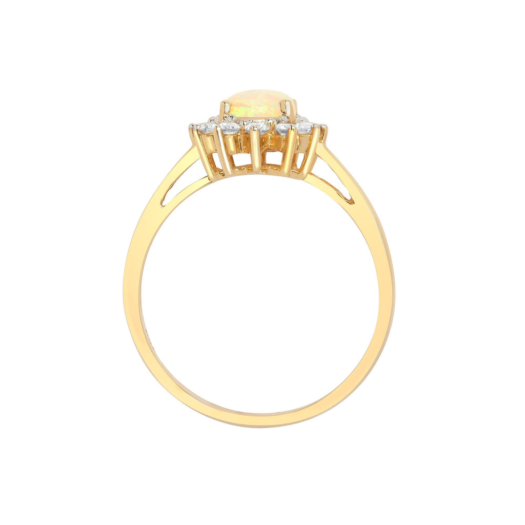  Anello in oro giallo 18 carati con diamanti e opale