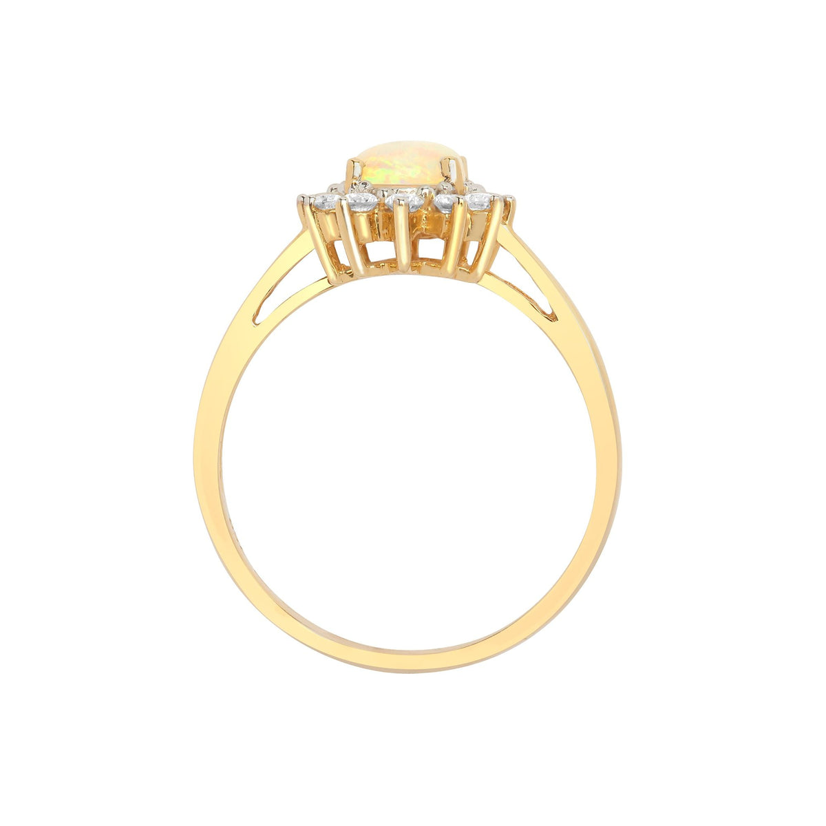  Anello in oro giallo 18 carati con diamanti e opale