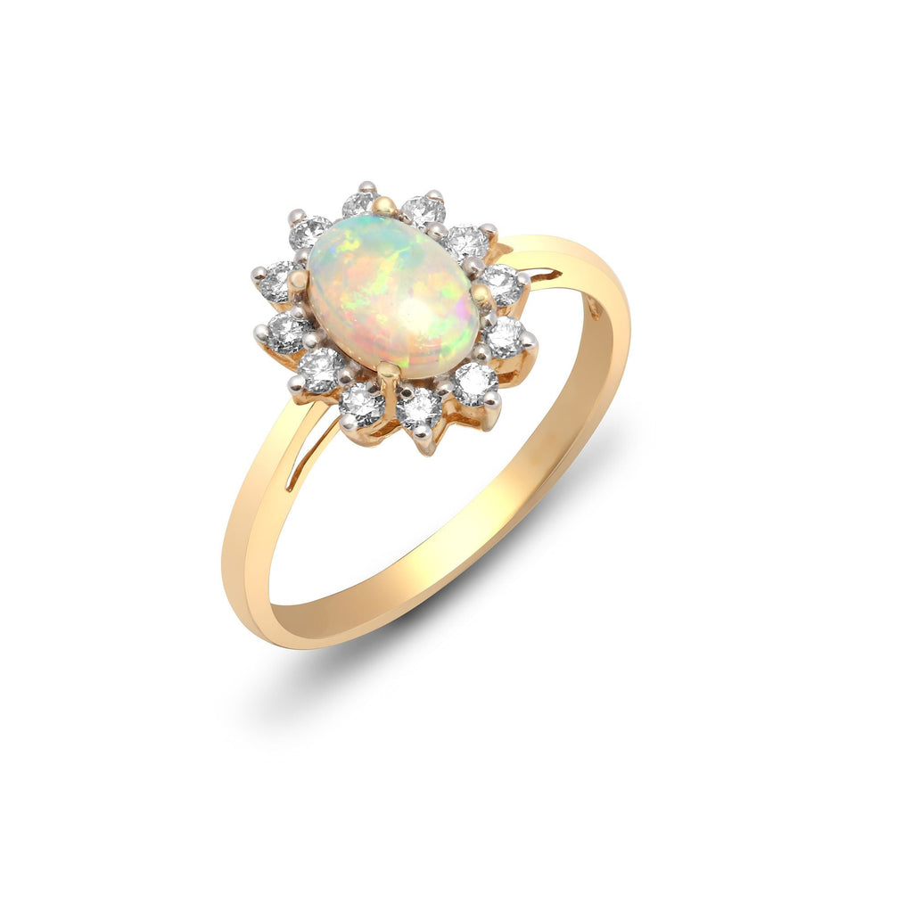  Anello in oro giallo 18 carati con diamanti e opale