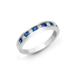18ct White Gold Diamond And Sapphire Channel Set Half Eternity