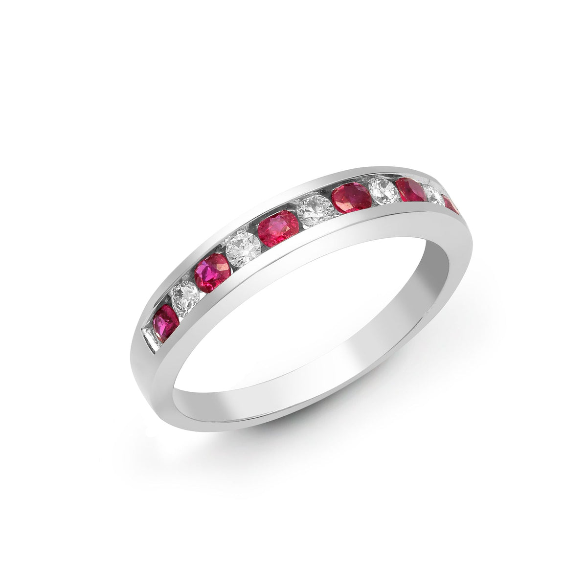 18ct White Gold Diamond And Ruby Channel Set Half Eternity