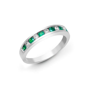 18ct White Gold Diamond And Emerald Channel Set Half Eternity