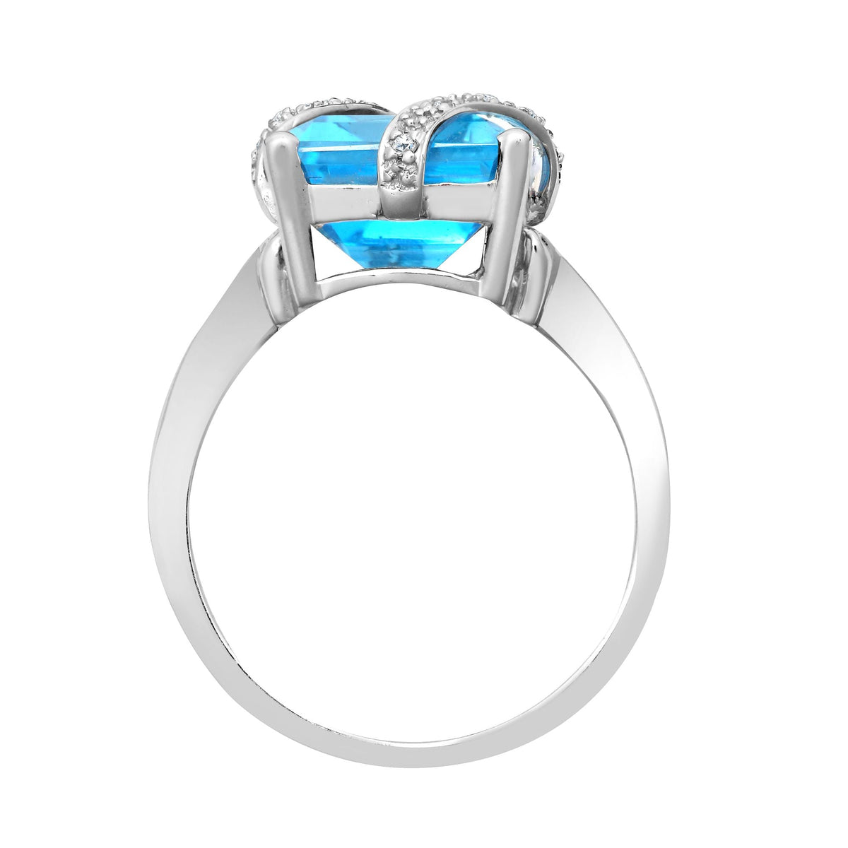  Anello in oro bianco 18 carati con diamanti e topazio blu
