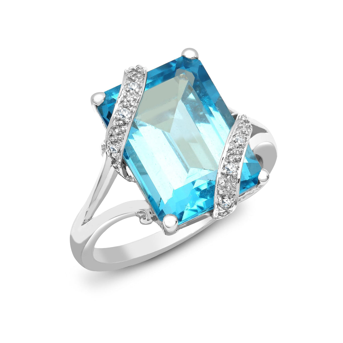  Anello in oro bianco 18 carati con diamanti e topazio blu