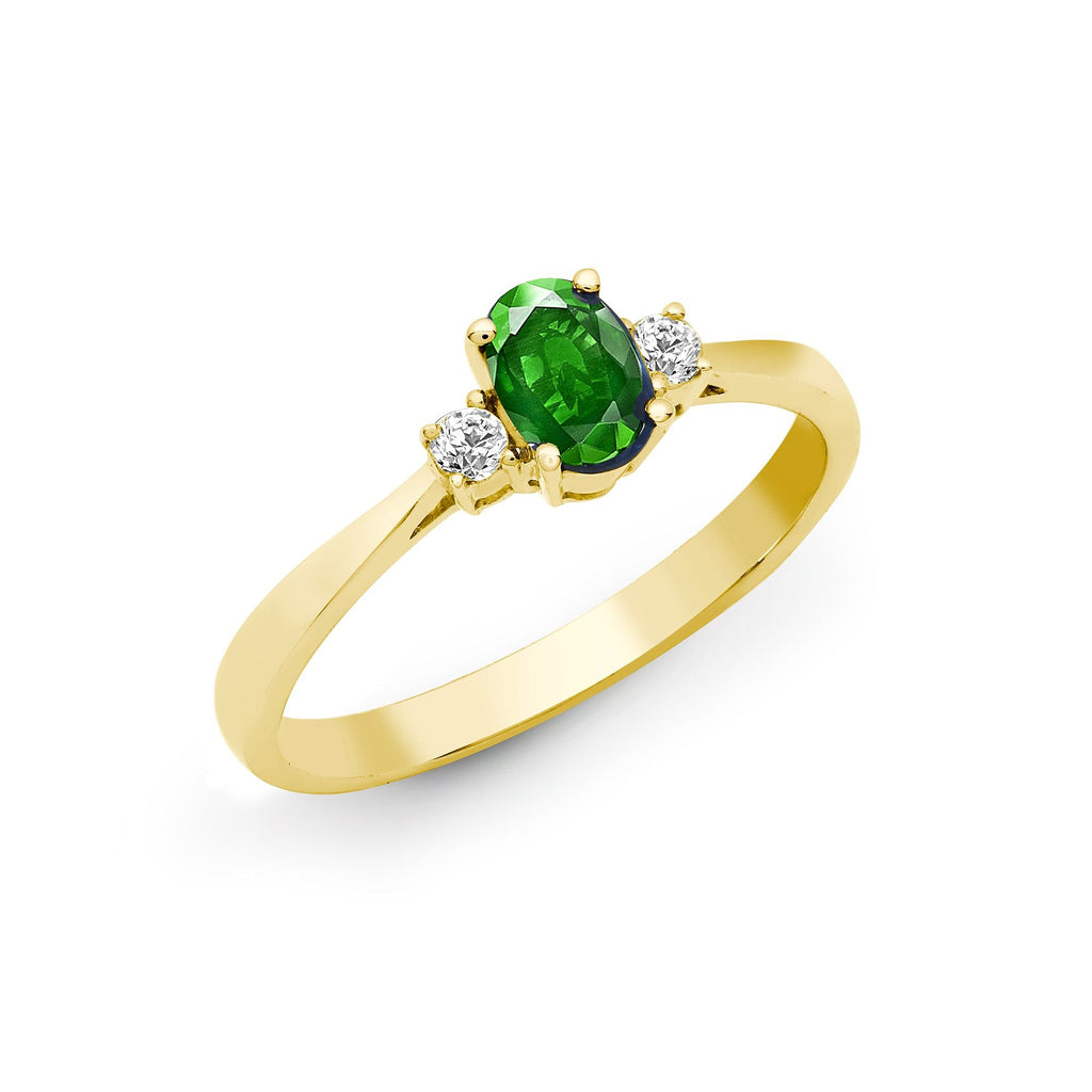 Bague en or jaune 18 carats sertie de diamants, d'émeraudes et de trois pierres