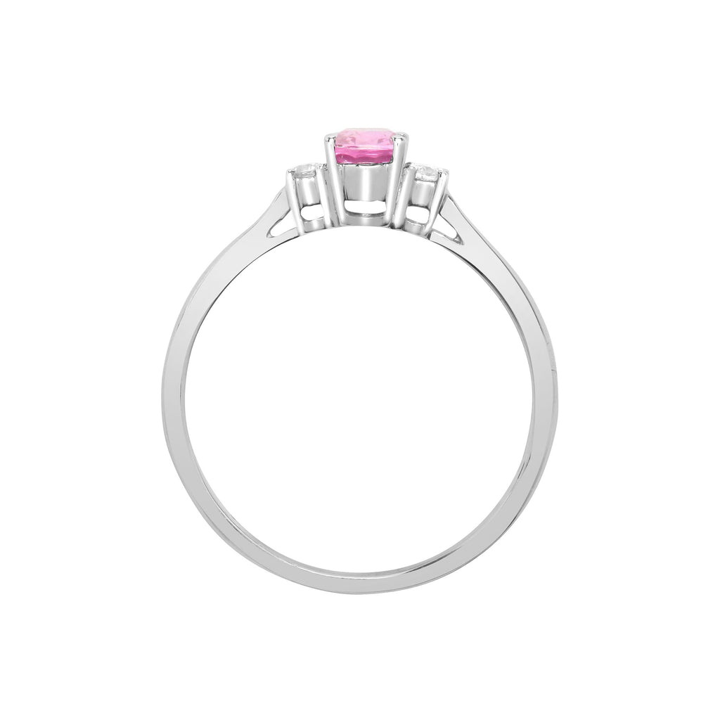 Ring aus 18-karätigem Weißgold mit Diamanten, rosa Saphiren und drei Steinen