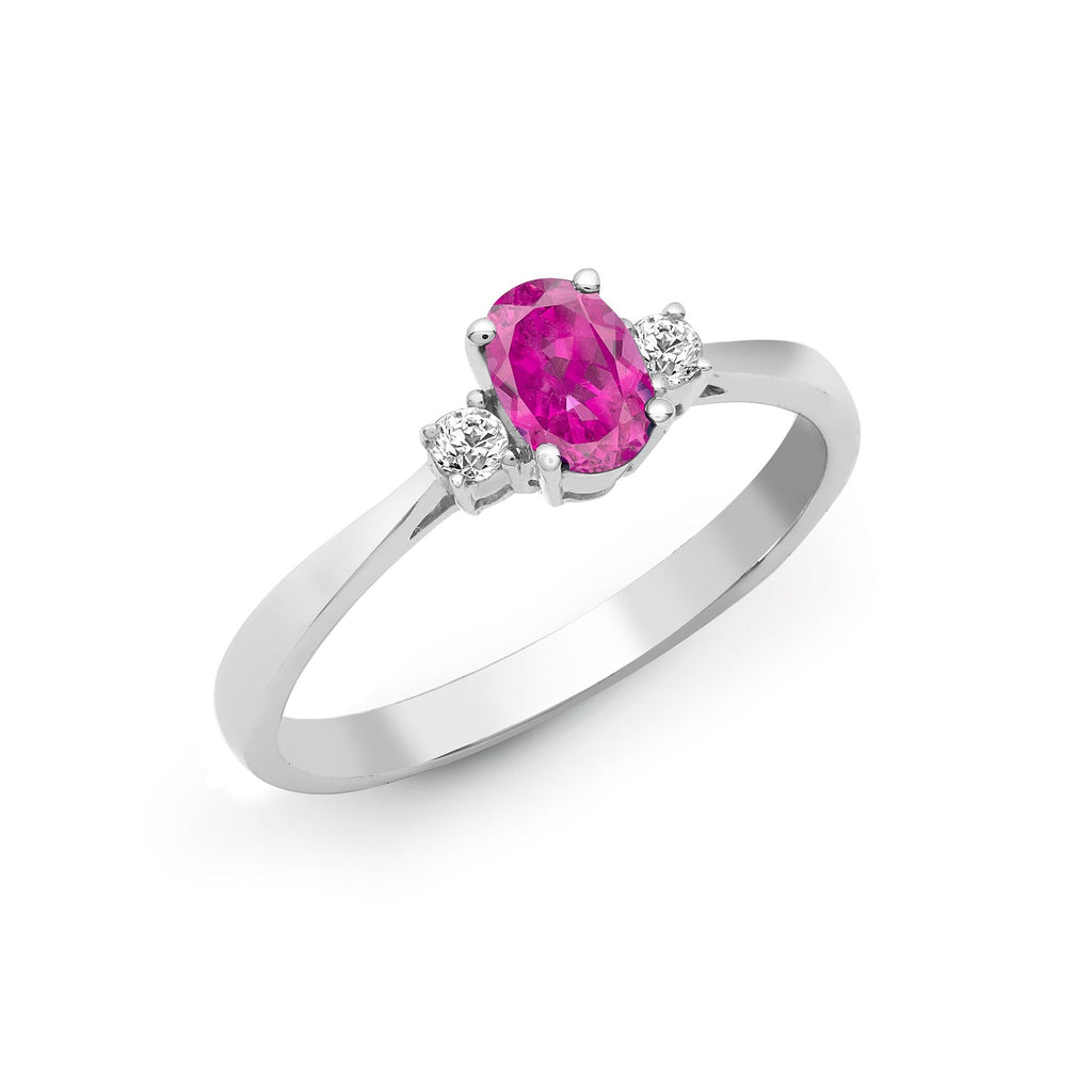 Ring aus 18-karätigem Weißgold mit Diamanten, rosa Saphiren und drei Steinen