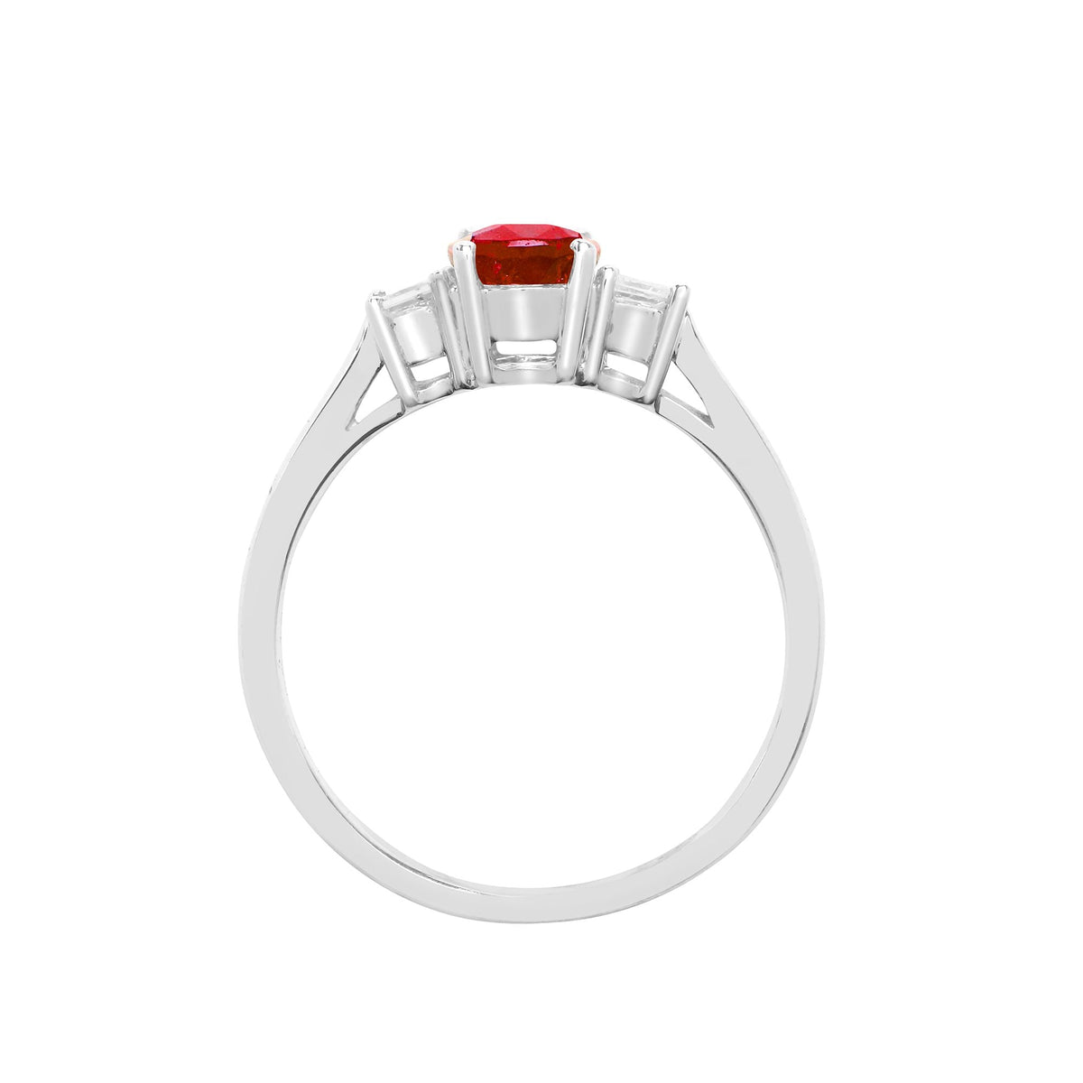 18ct White Gold Diamond And Ruby And 3 Stone Ring