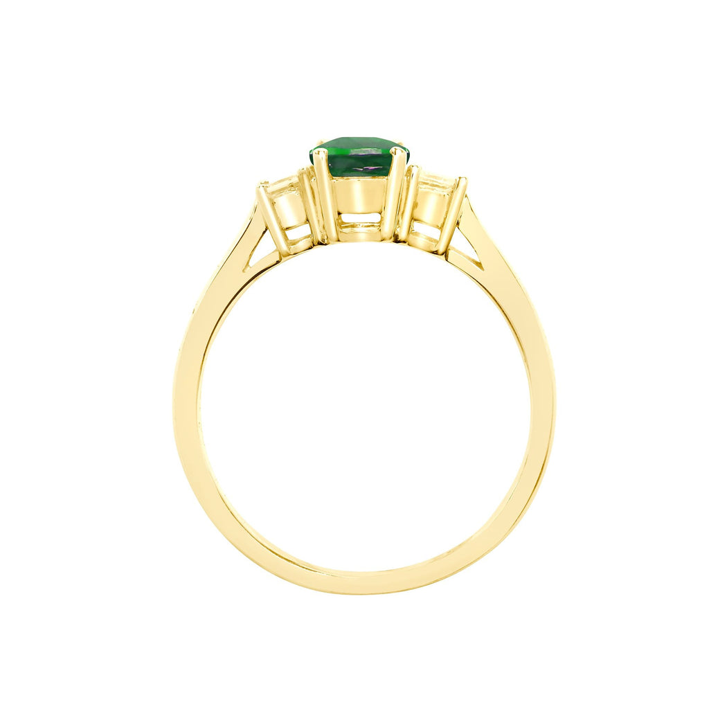 Bague en or jaune 18 carats sertie de diamants, d'émeraudes et de trois pierres