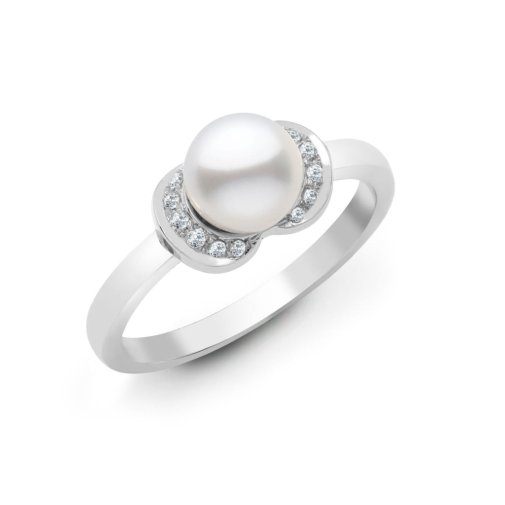 Ring aus 18-karätigem Weißgold mit Diamanten und Perlen