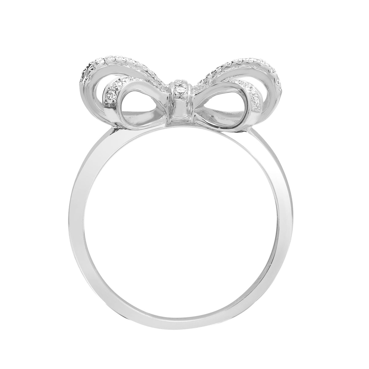 Bague nœud en or blanc 18 carats, diamants taille brillant rond et baguette (0,46 carat).