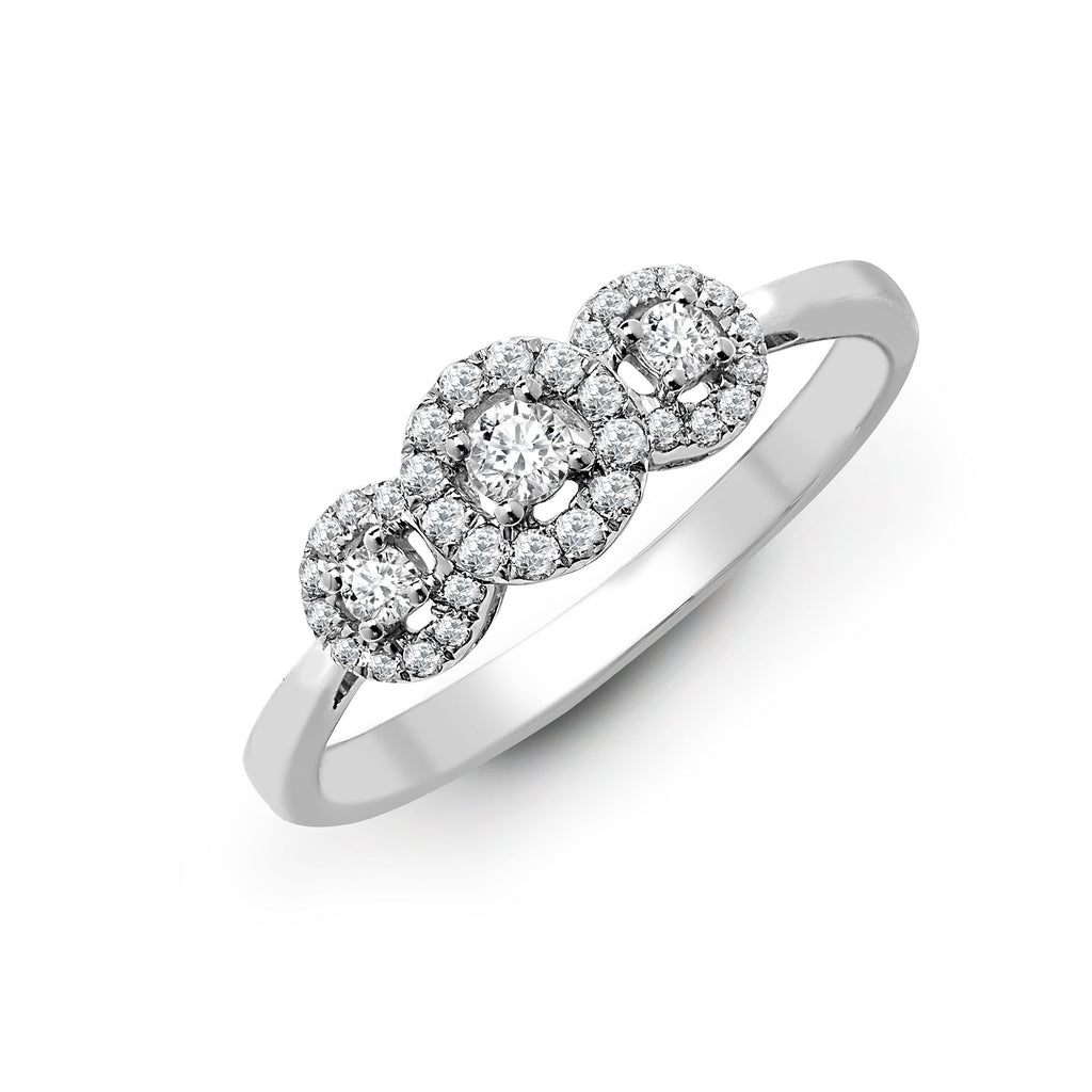 Trilogie-Halo-Ring aus 18-karätigem Weißgold mit 0,31 ct Diamanten