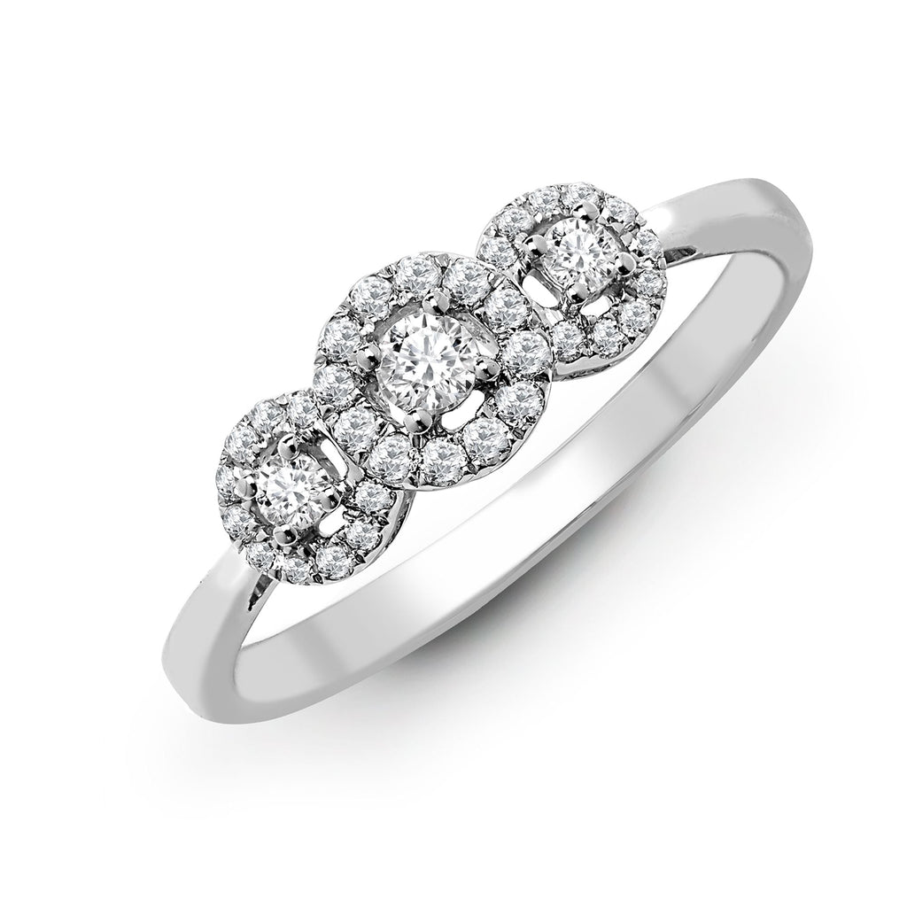 Trilogie-Halo-Ring aus 18-karätigem Weißgold mit 0,60-karätigen Diamanten