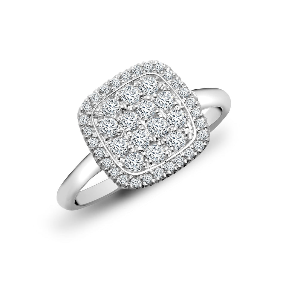 Ring aus 18-karätigem Weiß mit 0,55 ct Diamantcluster im Kissenschliff