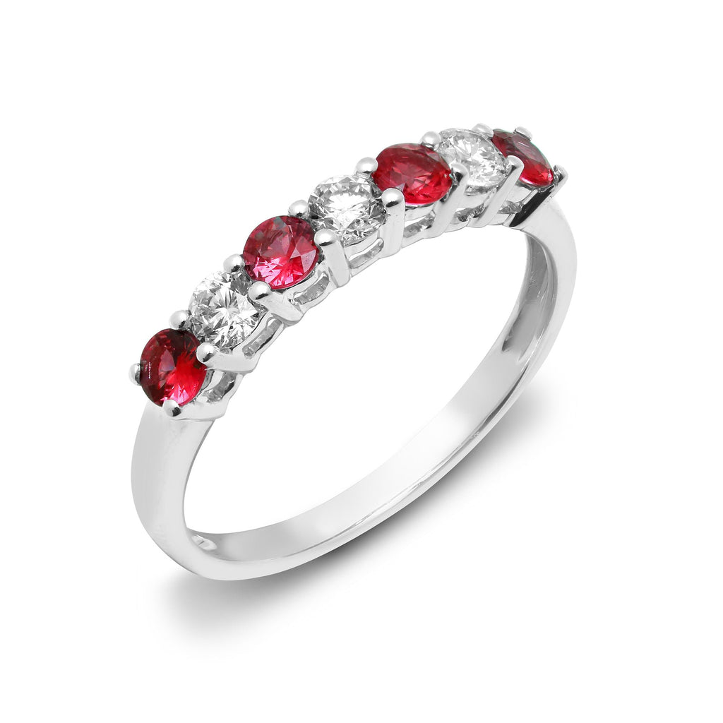 18 Karat weißer Diamant, 0,33 Karat Rubin, 0,45 Karat 1/2 Ewigkeitsring