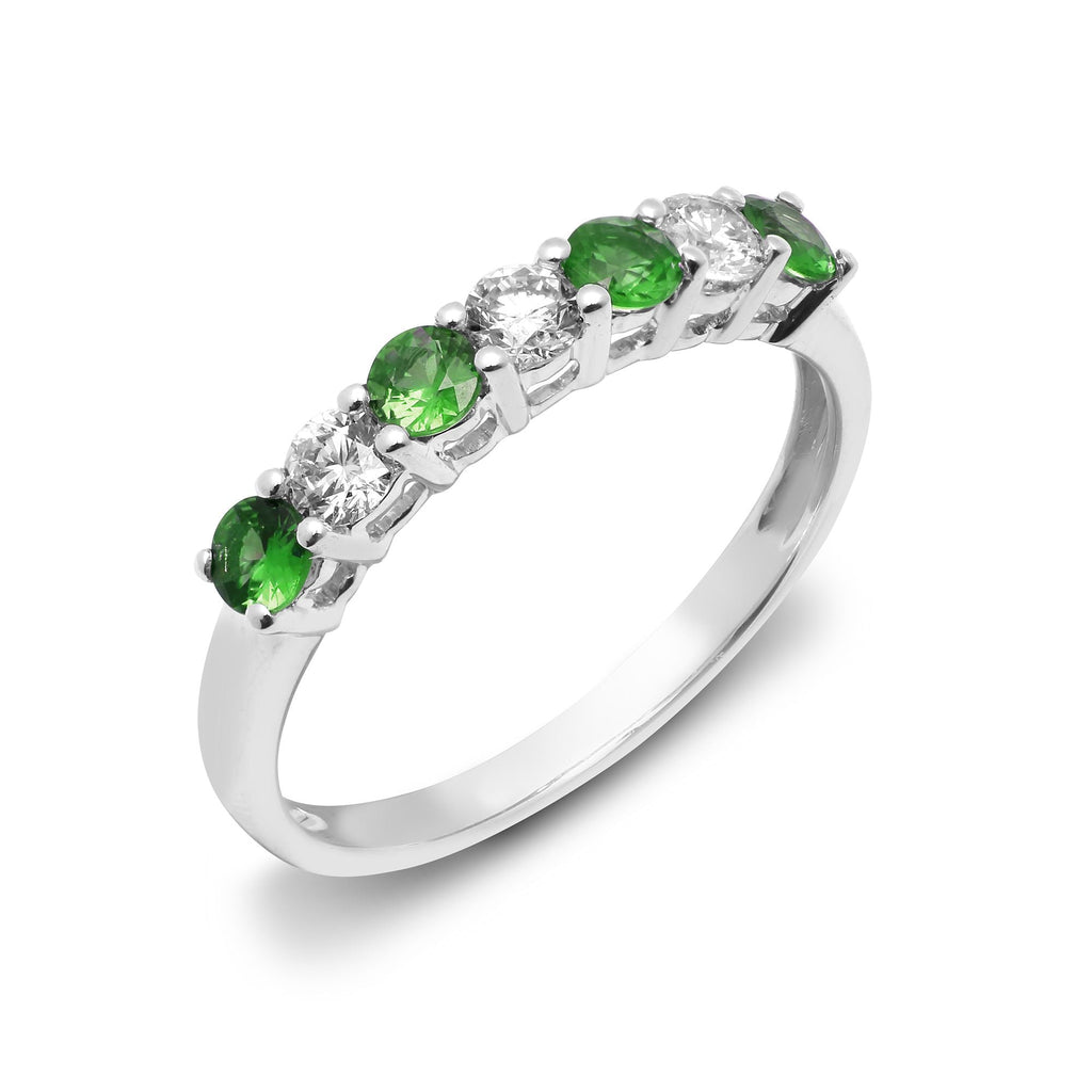 18 Karat weißer Diamant, 0,33 Karat Smaragd, 0,40 Karat 1/2 Ewigkeitsring