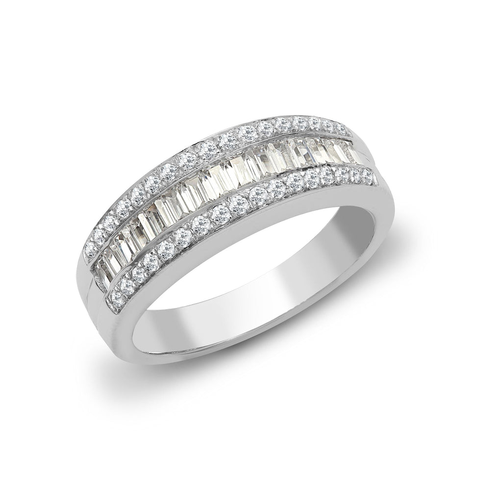 18-karätiger weißer Diamantring mit 0,94 ct runden und Baguette-Diamanten