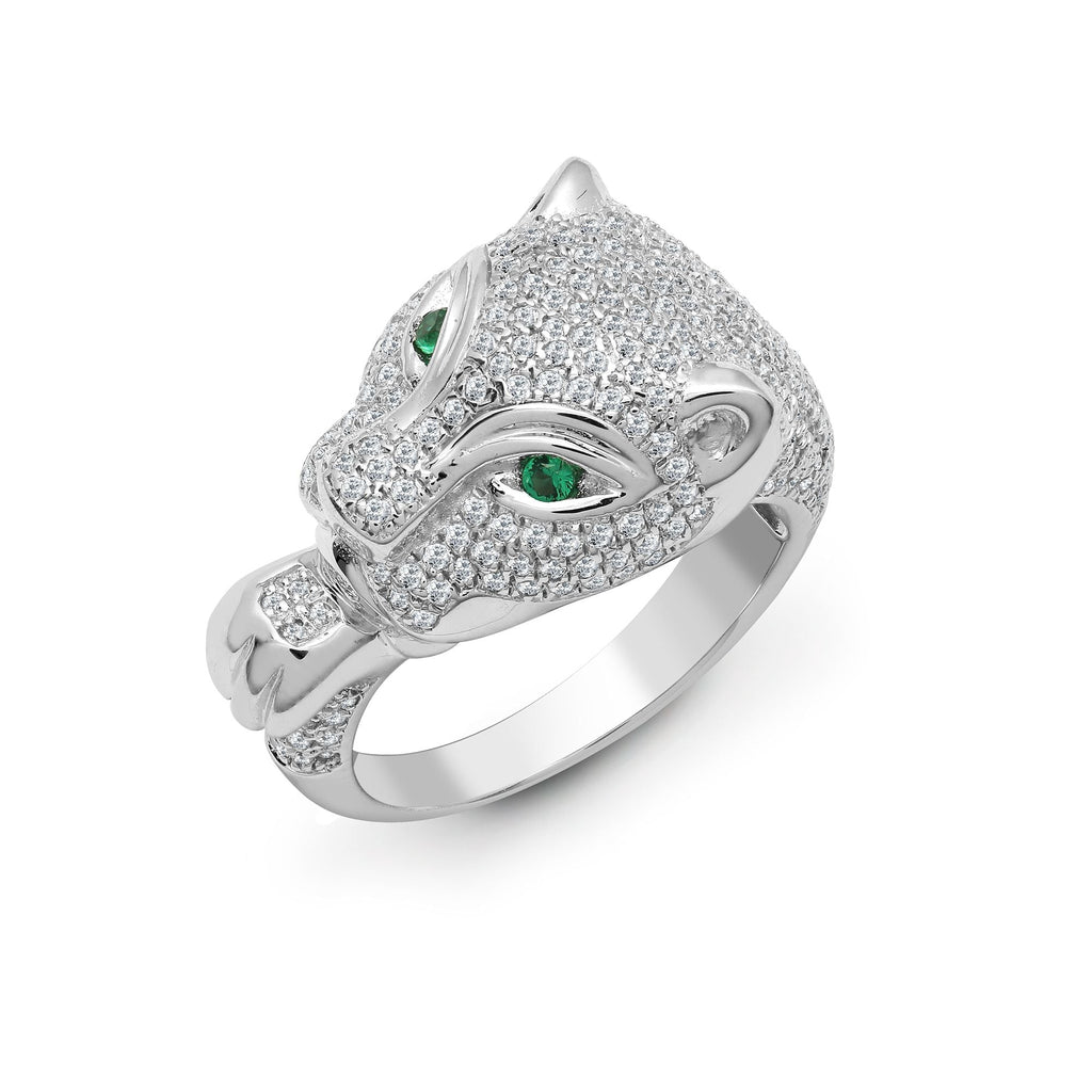 Pantherring mit 18 Karat weißem Diamanten, 1,21 Karat Smaragd und 0,06 Karat