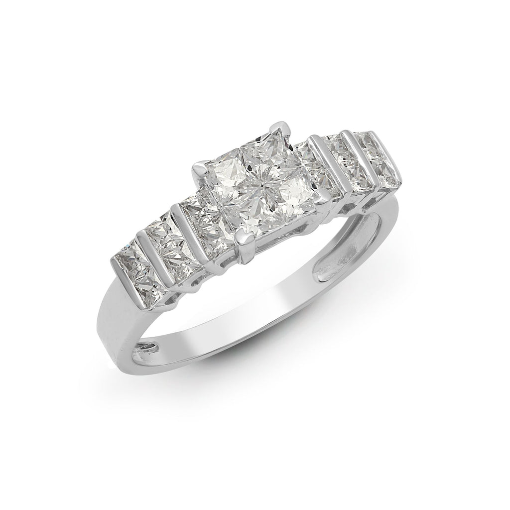 18ct White 1.18ct Princess Cut Diamond Cluster Ring
