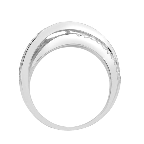 18-karätiger weißer Diamantring mit 1,14 ct rundem und Baguette-Diamanten