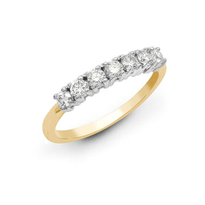 18ct Yellow/White 0.75ct Diamond 7 stone 1/2 ET Ring
