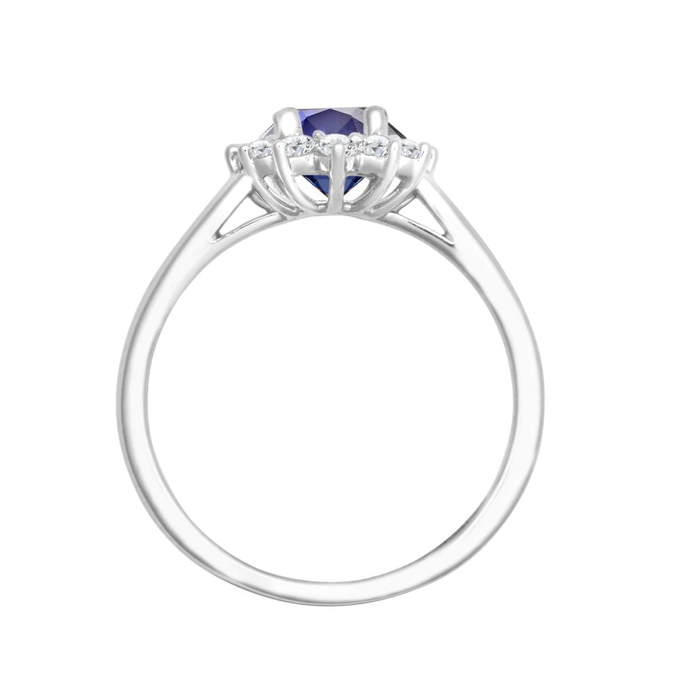 18ct White Gold 0.35ct Diamond Claw-set Cluster Halo Oval Ring - Holds 7x5mm Sapphire 0.75cts