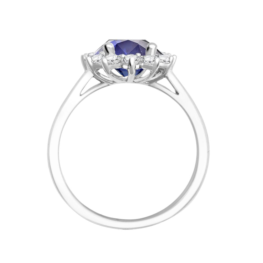 18ct White Gold 0.35ct Diamond Claw-set Cluster Halo Oval Ring  - Holds 8x6mm Sapphire 1.25cts