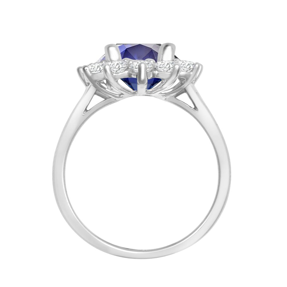 18ct White Gold 0.35ct Diamond Claw-set Cluster Halo Oval Ring  - Holds 9x7mm Sapphire 2.00cts