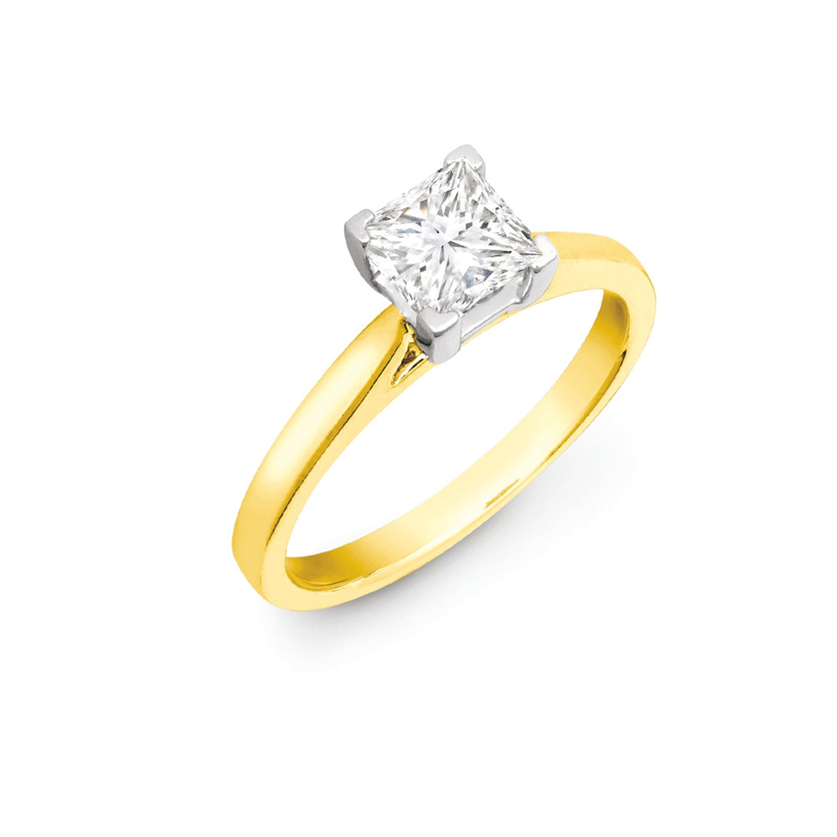  Anello in oro giallo 18 carati con diamante solitario taglio principessa da 25 pt
