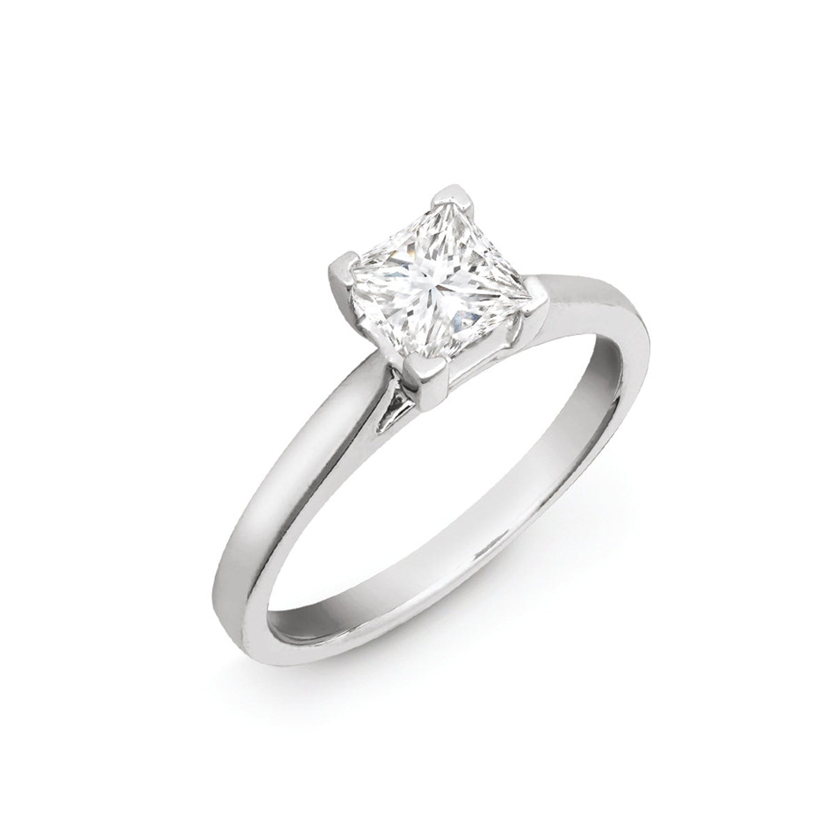  Anello in oro bianco 18 carati con diamante solitario taglio principessa da 0,50 carati