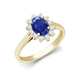 Ovaler Ring aus 18-karätigem Gelbgold mit 0,35 ct Diamanten im Krappenfass-Cluster-Halo-Design – Fassung für 7 x 5 mm Saphire (0,75 ct)