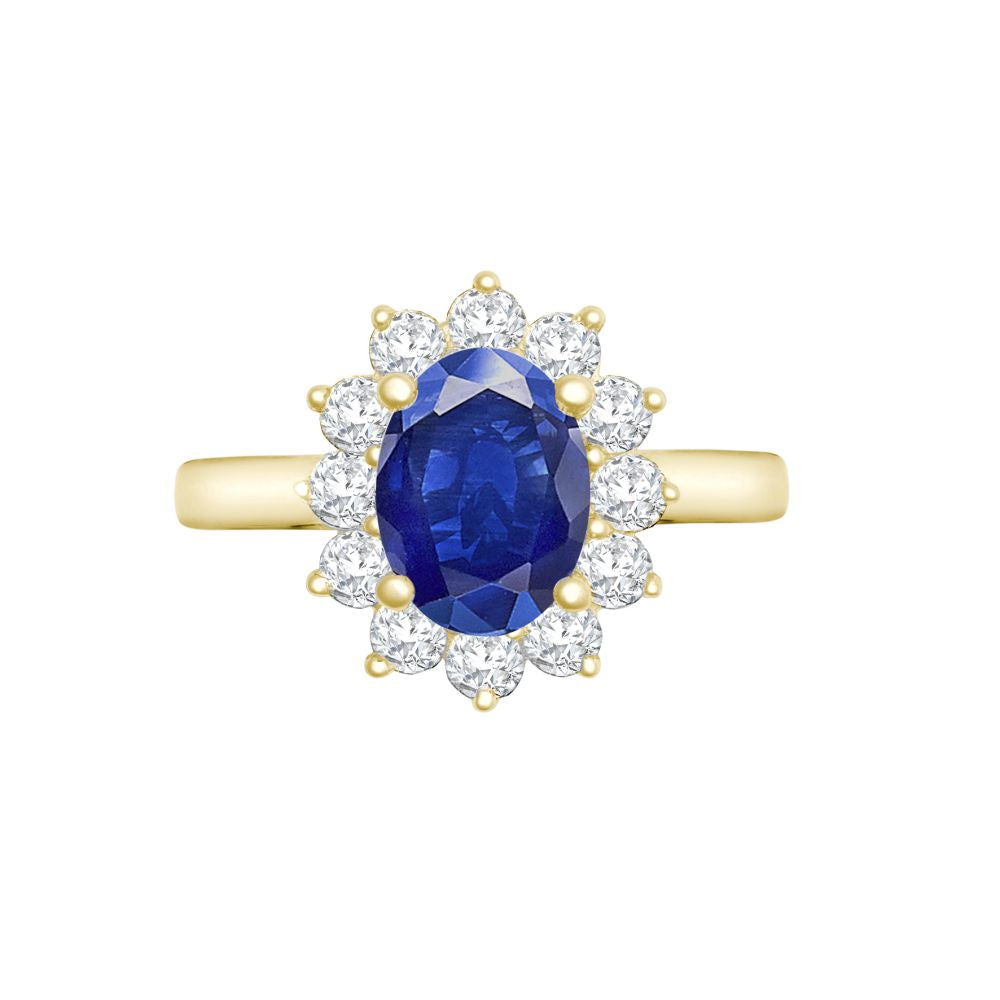 18ct Yellow Gold 0.35ct Diamond Claw-set Cluster Halo Oval Ring  - Holds 8x6mm Sapphire 1.25cts
