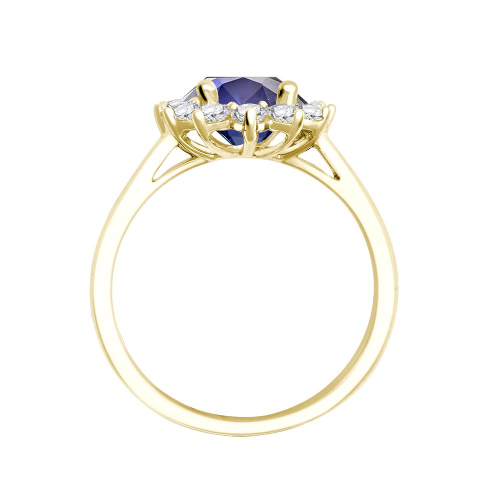 18ct Yellow Gold 0.35ct Diamond Claw-set Cluster Halo Oval Ring  - Holds 8x6mm Sapphire 1.25cts
