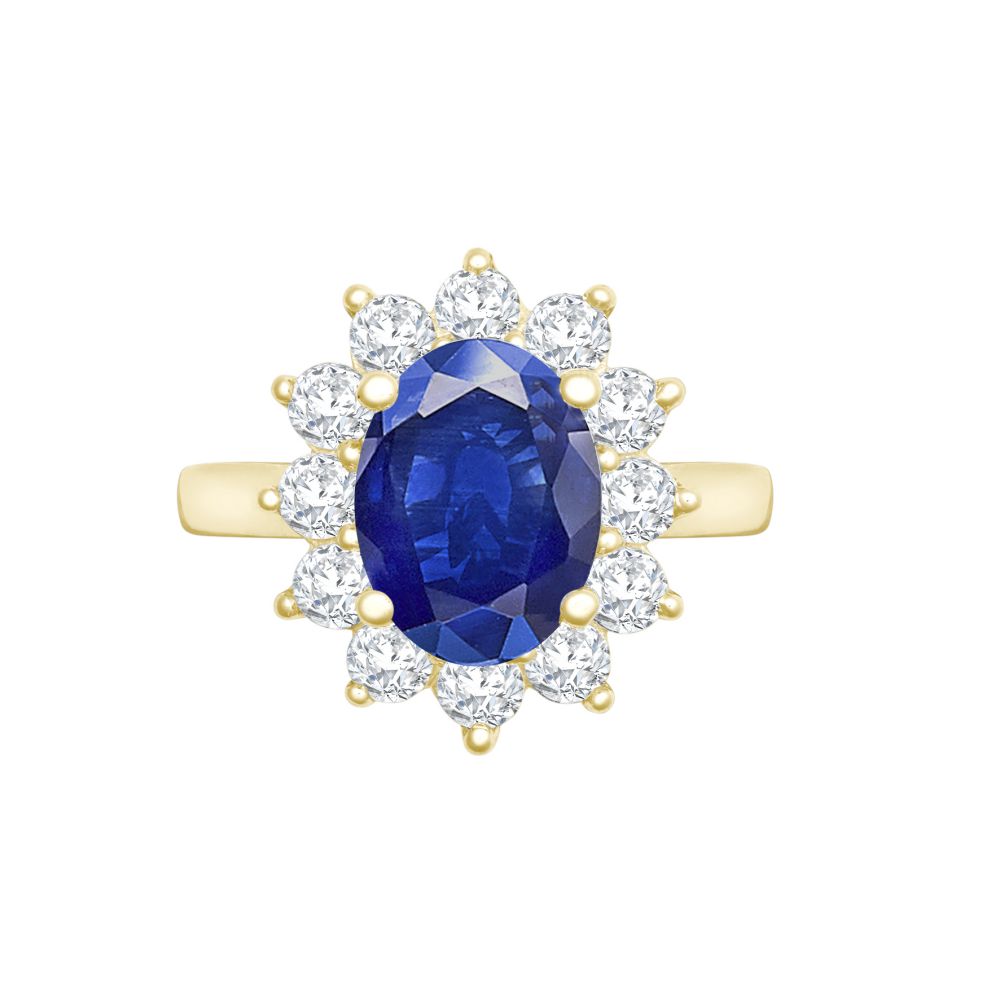 18ct Yellow Gold 0.35ct Diamond Claw-set Cluster Halo Oval Ring  - Holds 9x7mm Sapphire 2.00cts