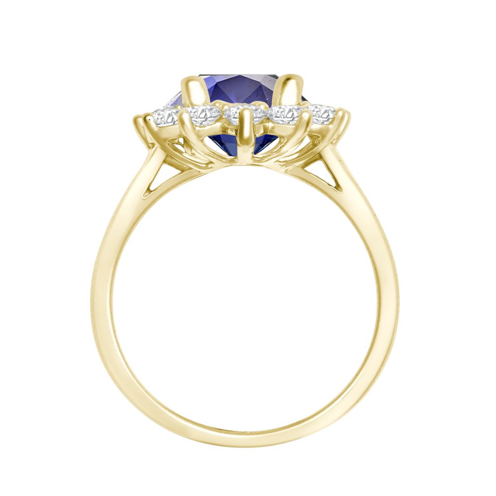18ct Yellow Gold 0.35ct Diamond Claw-set Cluster Halo Oval Ring  - Holds 9x7mm Sapphire 2.00cts