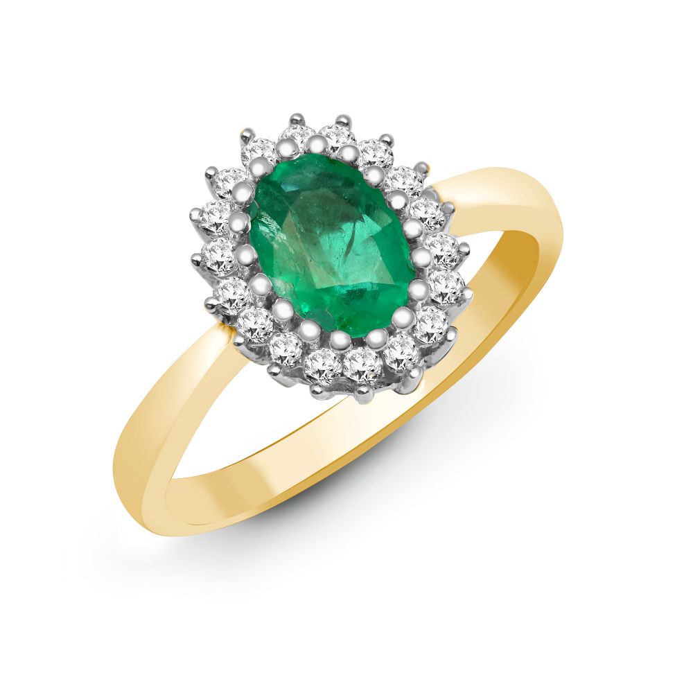  Anello in oro giallo 18 carati con diamanti e smeraldi