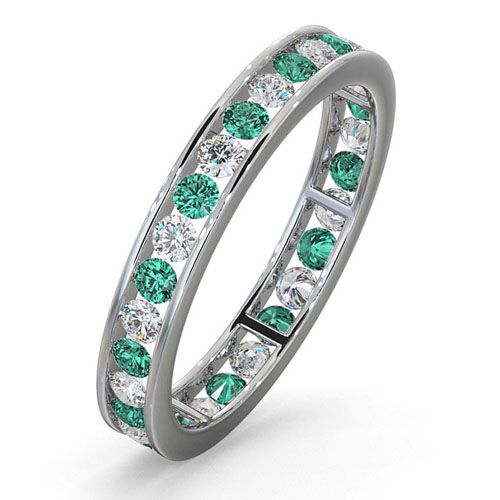 18ct White Gold Channel Set Full Eternity Ring Diamond 0.50ct Emerald 0.70ct G VS