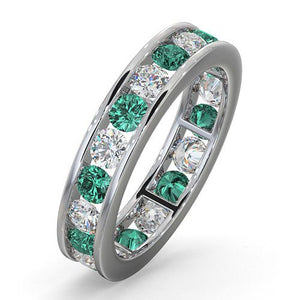 18ct White Gold Channel Set Full Eternity Ring Diamond 1.00ct Emerald 1.10ct H Si