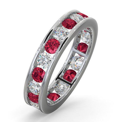 18ct White Gold Channel Set Full Eternity Ring Diamond 1.00ct Ruby 1.50ct G VS